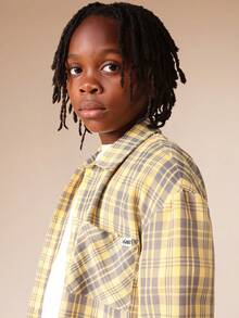 SUMWON Boys Plaid Checkered Button Down Shirt Long Sleeve Collared Casual School Everyday Yellow Gray Pattern Regular Fit Classic Style - Yellow - View 5