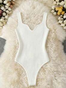 INAWLY 女士简约纯色甜心领罗纹针织连体裤