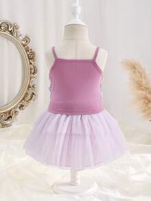 SHEIN Baby's Summer Versatile Chic Rose Floral Camisole Top And Purple Mesh Mini Skirt Set - Purple - View 11