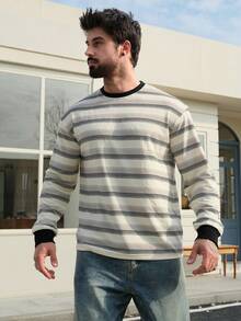 DAZY Men's Striped Crew Neck Long Sleeve Casual T-Shirt, Spring/Autumn - Multicolor - View 7