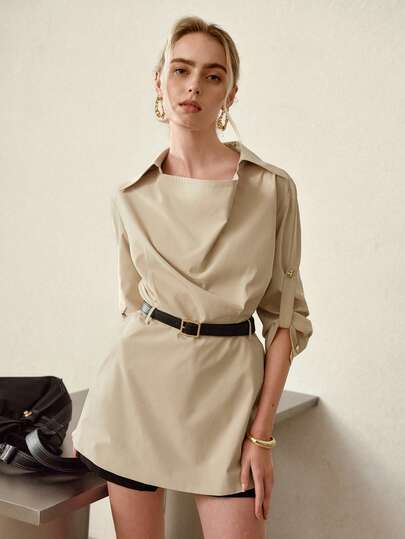 MOTF PREMIUM WOMEN'S SOLID COLOR BELTED ELEGANT COMMUTER TRENCH COAT, SPRING/AUTUMN