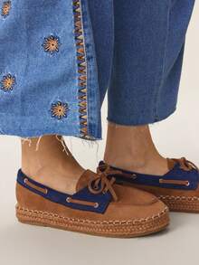 Styleloop Zapatos planos de mujer con cordones, versátiles y casuales - Marrón - Ver 4