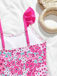 SHEIN Girls Swimsuits Tween Girl Bathing SuitTwo Piece Dress And Swimsuit Set Swimwear With UPF 50+ Cute Girls One Piece Swimsuit With Skirt Pink Swimsuit Kid Flower Girls Floral Swim Suit Girls One Piece Summer Outfit Pink And Blue Kids Bathing Suit - Pink - View 5