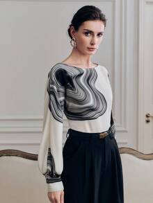 Anewsta Áo kiểu nữ mới về, họa tiết sọc đen trắng thanh lịch, phù hợp cho công sở, đi làm hàng ngày. - trắng - Xem 2