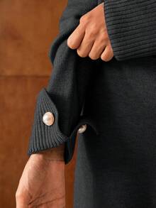 MOTF PREMIUM HIGH NECK BUTTON DETAIL SWEATER & SWEATER PANTS - Grey - View 3