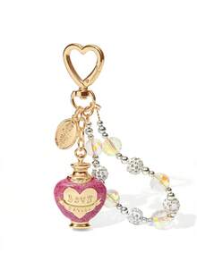 HARRY POTTER X SHEIN 时尚亚克力珠锌合金闪亮爱情魔药流苏钥匙扣，奢华精致包包挂饰、吊坠、纪念品、收藏品，金色和粉色，适合作为礼物、钱包、书包、背包、汽车配件，情人节、返校季必备