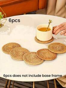 6pcs Handmade Rattan Coaster Set - Autumn Vine Design, Heat-Resistant Pot Mats For Kitchen & Dining, Wooden Storage Tea Accessories Valentine's Day, Valentines Wedding, Birthday - Brown - View 11
