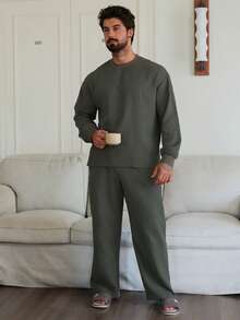 DAZY 男士绿色T恤和长裤家居服套装，秋季