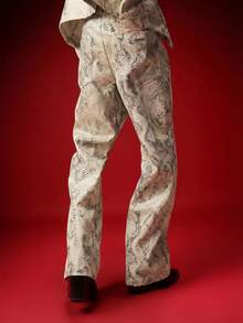 SUMWON Men Snake Print Baggy Pants Relaxed Fit Wide Leg Trousers Animal Print Streetwear Casual Bottoms Fashion - White - View 3