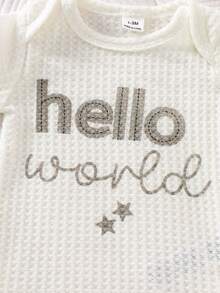 SHEIN Newborn Baby Girl Summer Cartoon Print Letter Pattern Short Sleeve Bodysuit White Apricot Brown Three-Piece Set Home Gifting Simple Neutral Baby Clothes Baby Boy Bodysuit Set Unisex Baby Clothes Newborn Baby Summer Clothes Baby Boy Letter Graphic Body Suit Baby Letter Graphic Bodysuit Baby Bodysuit Summer Newborn Unisex Clothes Neutral Baby Clothes Unisex - Baby Blue - View 5