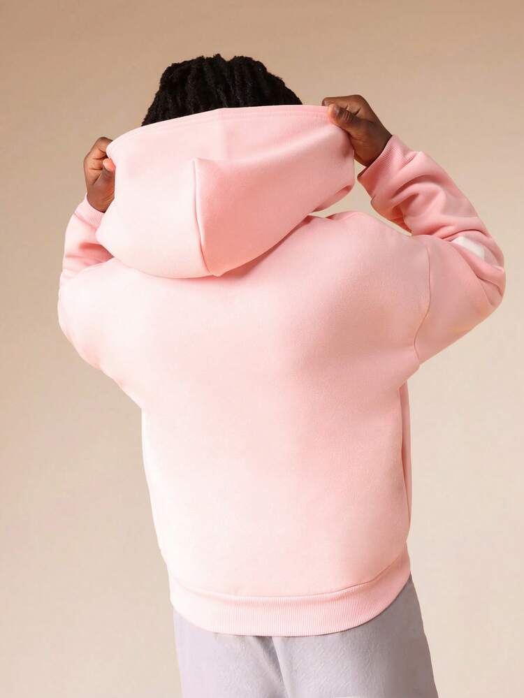 Pink Hoodie With White Letter Print