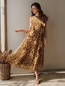 Anewsta Abito da donna con vita arricciata e stampa floreale, stile vacanza, per primavera/estate - Multicolore - Visualizzare 7