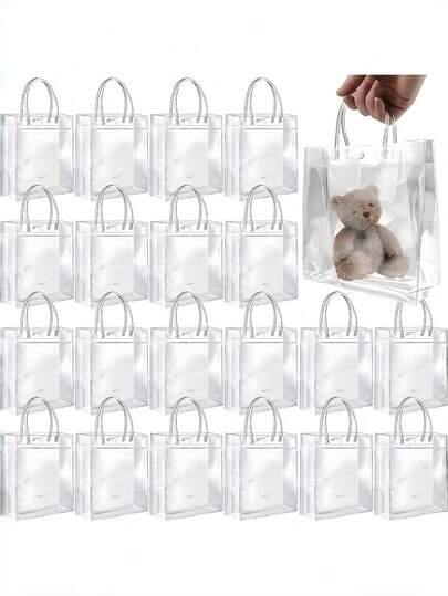 1/10/20 PCS Clear Gift Bags With Handles Heavy Duty Reusable PVC Transparent Storage Bags Wedding Party Favors Shopping Bags For Valentine Day Mother Day Graduation Season Gifts Christmas Birthday Celebration