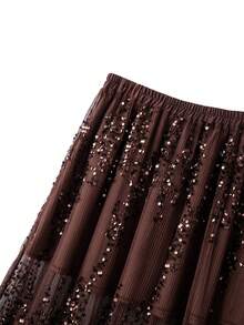 GlowEve CURVE Bộ 2 chiếc váy và áo xếp ly eo sequin cỡ lớn dành cho nữ, trang phục dự tiệc - màu nâu - Xem 3