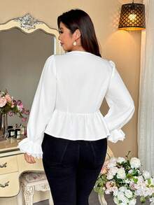 Vionelle Blusa de encaje con cuello en V vintage y sexy, diseño exclusivo de boutique, top de manga larga estilizador para mujeres - Blanco - Ver 3