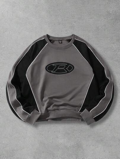 Friday the 13th X ROMWE Men's Casual Contrast Color Raglan Sleeve Crew Neck Sweatshirt, Autumn