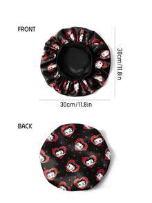 Betty Boop x SHEIN 升级版双层女士发帽，宽弹力缎面波点印花睡帽，柔软舒适，适合日常居家、睡眠、情人节等场合。 - 黑色 - 查看 4