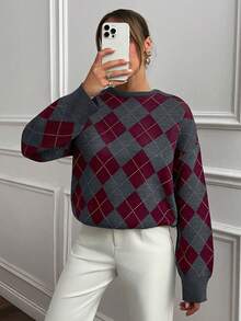 EURMUSE 女士特殊针织钻石图案针织衫超大码 - 白色 - 查看 7