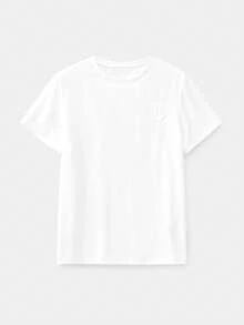 Manfinity BRENVOR Men's Casual Solid Color Round Neck Short Sleeve T-Shirt, Summer - White - View 3