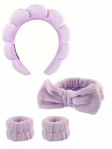 Bộ 3 món băng đô và băng đeo cổ tay bằng sợi microfiber cao cấp - Mềm mại, thoải mái khi rửa mặt, trang điểm, tắm và chăm sóc da. Phụ kiện tóc dành cho nữ. - Nhiều màu - Xem 40