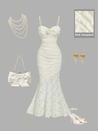 SHEIN MOD レース パッチワーク スパゲッティストラップ ワンピース 無地