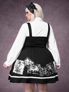 ROMWE Goth 哥特甜美暗黑女孩怪诞甜心公主风连衣裙，怪诞印花图案大码连衣裙 - 黑色 - 查看 3