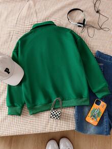 少女休闲街头风刺绣字母“1990”复古红色文字街头服饰Polo衫 - 綠色 - 查看 2