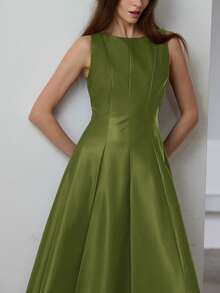 Aveloria Modichic Elegant & Stylish Sleeveless Dress With Waist Cinching Design, Flattering & Slimming - Green - View 2