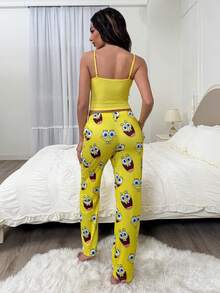 SpongeBob SquarePants | SHEIN Women Cartoon Pattern Camisole Top And Long Pants Pajama Set