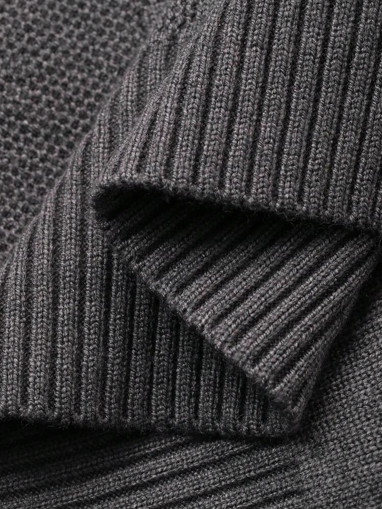Men's Half-Zip Crew Neck Sweater, Dark Gray, Autumn
