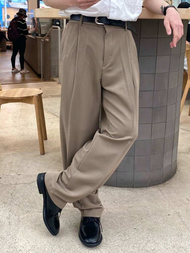 Men's Solid Color Straight-Leg Suit Pants, Suitable For Commuting, Spring/Autumn