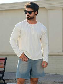 DAZY Áo thun nam cổ tròn, chất liệu vải có họa tiết, khóa kéo nửa thân, thích hợp cho mùa xuân/thu. - trắng - Xem 3