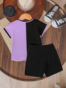 2pcs Set: Fashionable Idol Girl Group Pattern Digital Print T-Shirt & Black Shorts Set For Young Girls, & Versatile - Multicolor - View 2