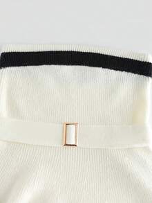 Franclia Áo croptop dáng bustier nữ thu đông, thắt eo ôm sát, áo len dệt kim thiết kế phối màu độc đáo quyến rũ. - Nhiều màu - Xem 4