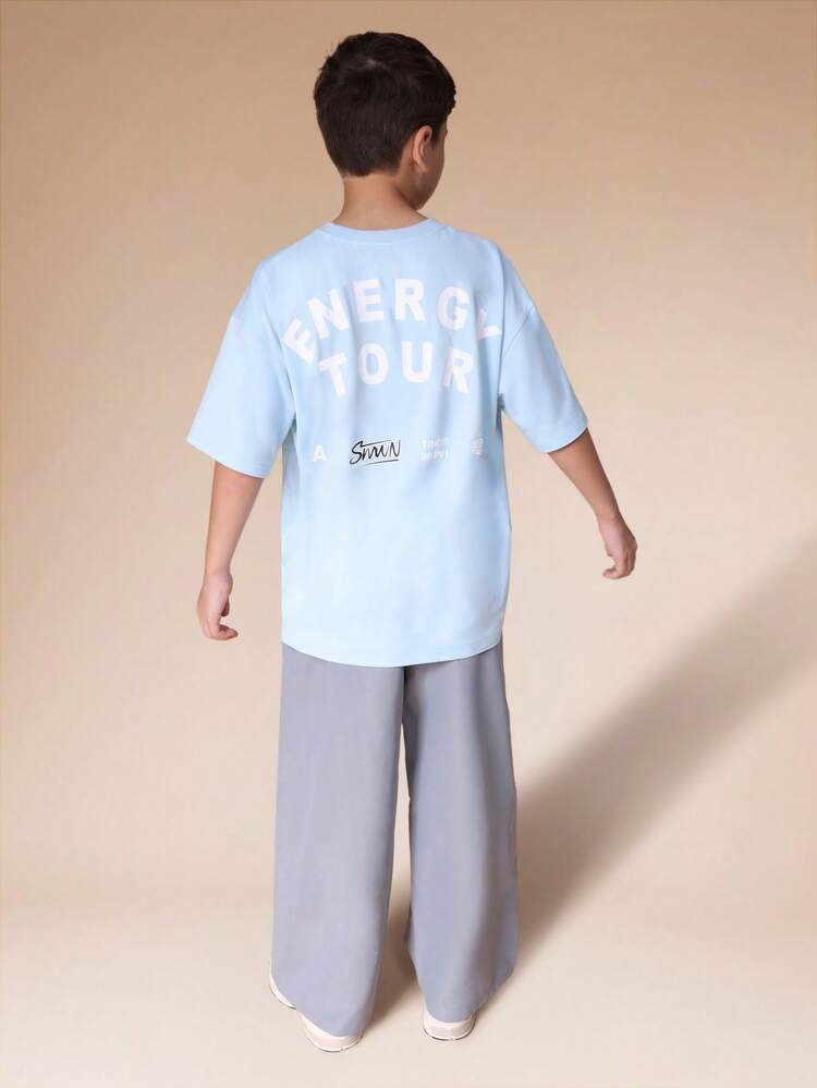 Light Blue Print Tee With Grey Track Pants Set