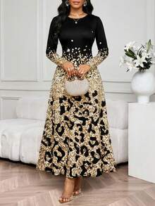 SHEIN Lady Women's Elegant Party Leopard Print Dress - Multicolor - View 1