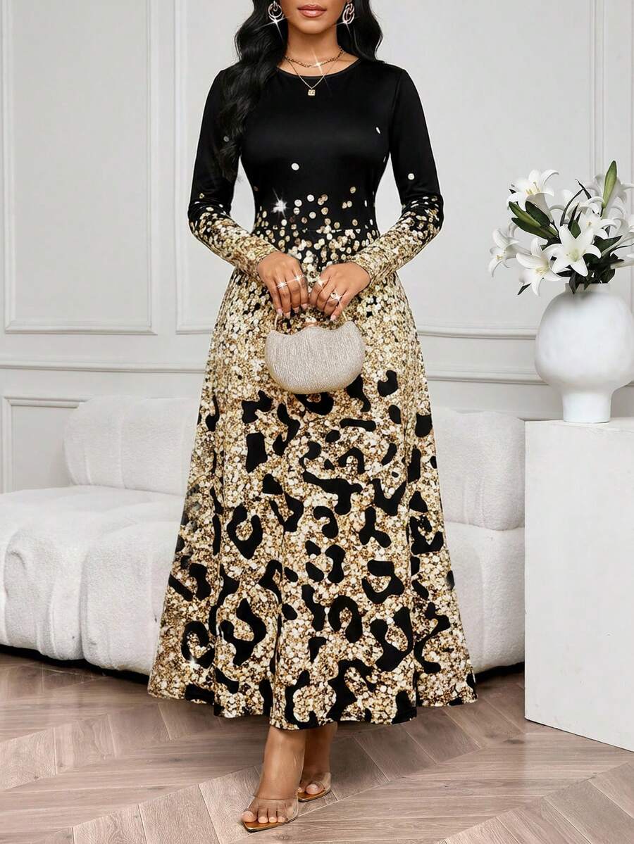 SHEIN Lady Women's Elegant Party Leopard Print Dress - Multicolor - View 1