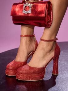 CUCCOO LuxiPop Women's Platform Fashion Buckle Design High Heels Are Suitable For Party Occasions - Red - View 4