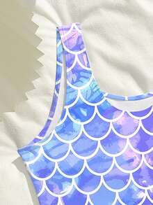 SHEIN Tween Girls Mermaid Scale Print One-Piece Swimsuit, 8-12 Years Old, Gradient Color, Dreamy Girl Swimming Suit, Suitable For Swimming, Beach, Hot Spring, Fashion Girl One Piece Bathing Suit Girl Mermaid Swimsuit Tween Mermaid Swimsuit Tween Girl One Piece Swimsuit - Multicolor - View 7