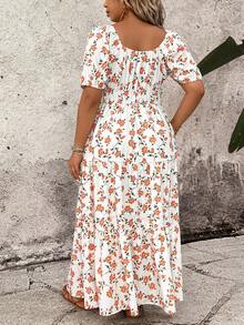 Breezaya Women's Romantic Elegant Floral Print Puff Sleeve Dress - Apricot - View 2