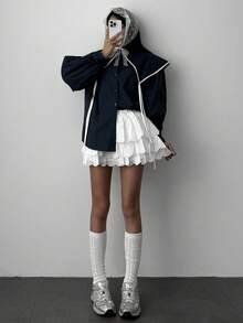 DAZY French Lace A-Line High Waist Women Skirt - White - View 10