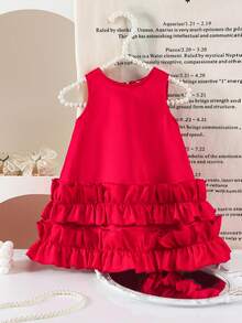 SHEIN Elegante e carino vestito da principessa con fiocco rosso per bambine - Rosso - Visualizzare 2