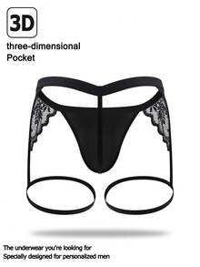 DrisQ 男士黑色蕾丝吊袜带性感无裆腰部丁字裤 - 黑色 - 查看 2