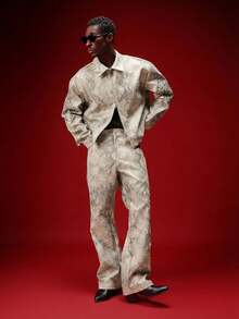 SUMWON Men Snake Print Baggy Pants Relaxed Fit Wide Leg Trousers Animal Print Streetwear Casual Bottoms Fashion - White - View 1