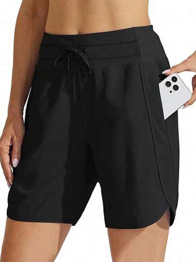 Gameset SHEIN Sport 女式简约纯色抽绳腰侧袋户外短裤，夏季运动短裤