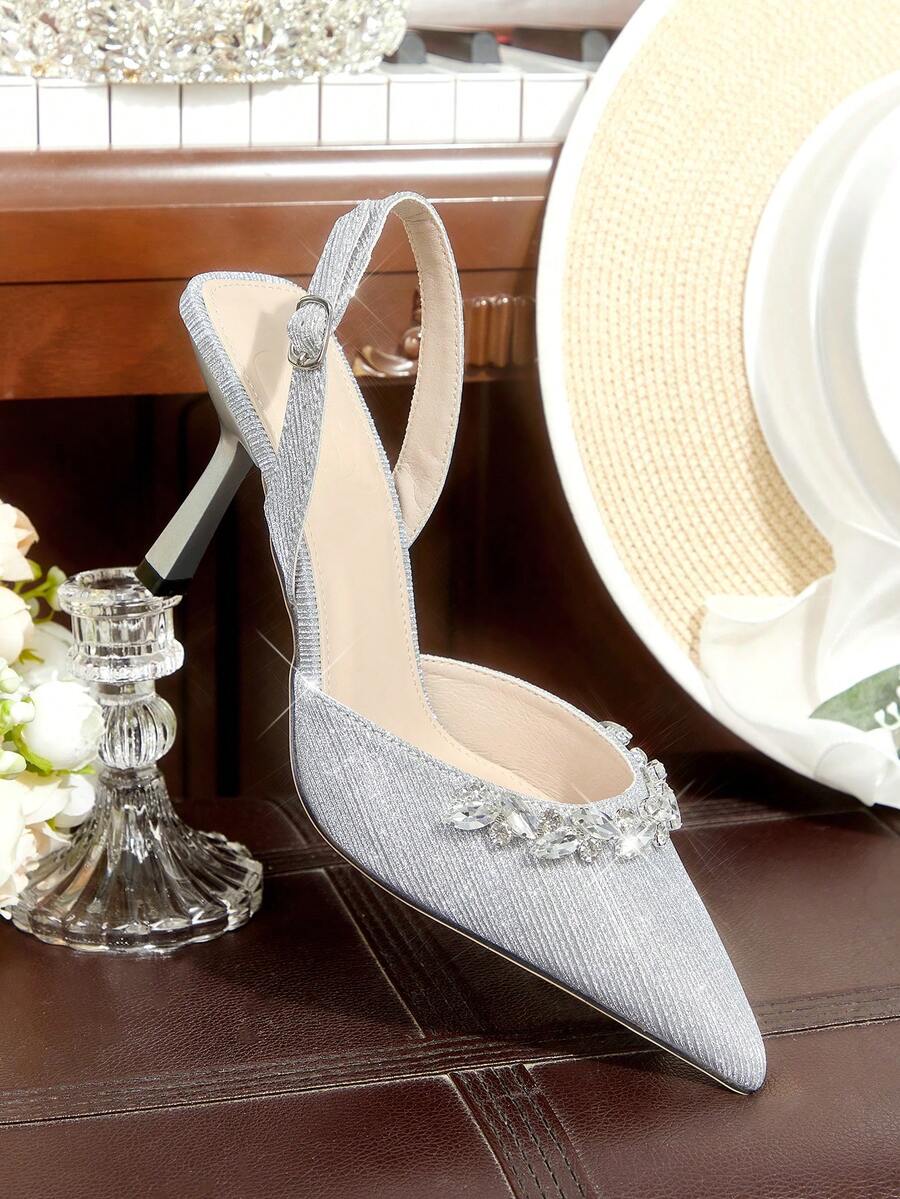 CUCCOO HITCHD Women's Fashionable Elegant Party Rhinestone Decorated Pumps - Silver - View 1