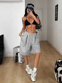 Coolane Women's Spring/Summer Streetwear Vacation Daily Wear Homecoming Casual Sport Basic Baggy Low Rise Bermuda Crotch Pants - Light Grey - View 4