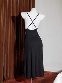 Slumberist Fashionable,,Intellectual & Black Spaghetti Strap Fitted Lace Nightgown For Women,Summer Elegant See Through Night Out Sleepwear Dress - Black - View 8