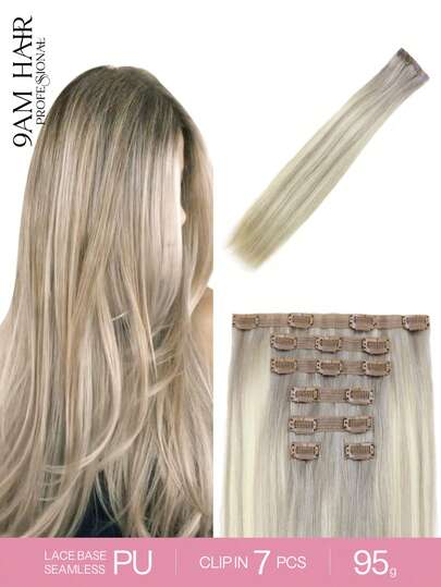 7 Stücke 95g TP18/613# schmutzig blond & gebleicht blond komplettes Kopf Lace PU Doppelschuss Clip In Echthaar Extensions, hochwertige Remy Echthaar nahtlose PU Clip In Extensions für Frauen