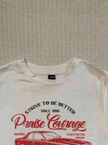 Attitoon 复古风格汽车字母印花圆领短袖修身女式T恤，适合夏季穿着 - 白色 - 查看 4